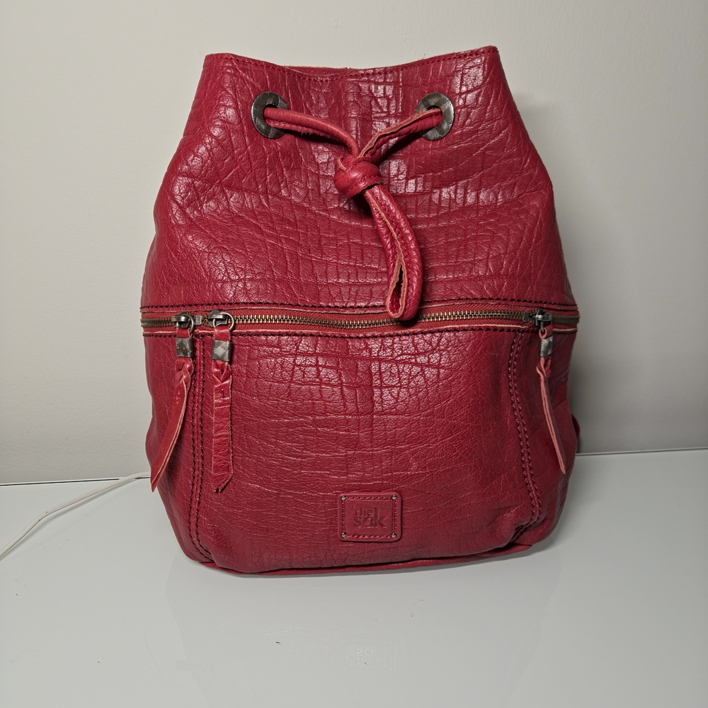 The Sak Red Leather Drawstring Bag